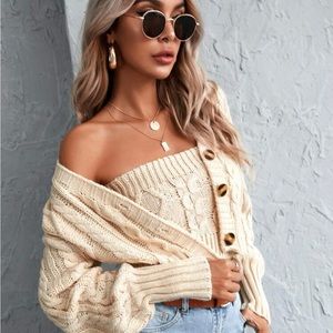 SHEIN Cable Knit Cropped Cardigan and Bandeau Set